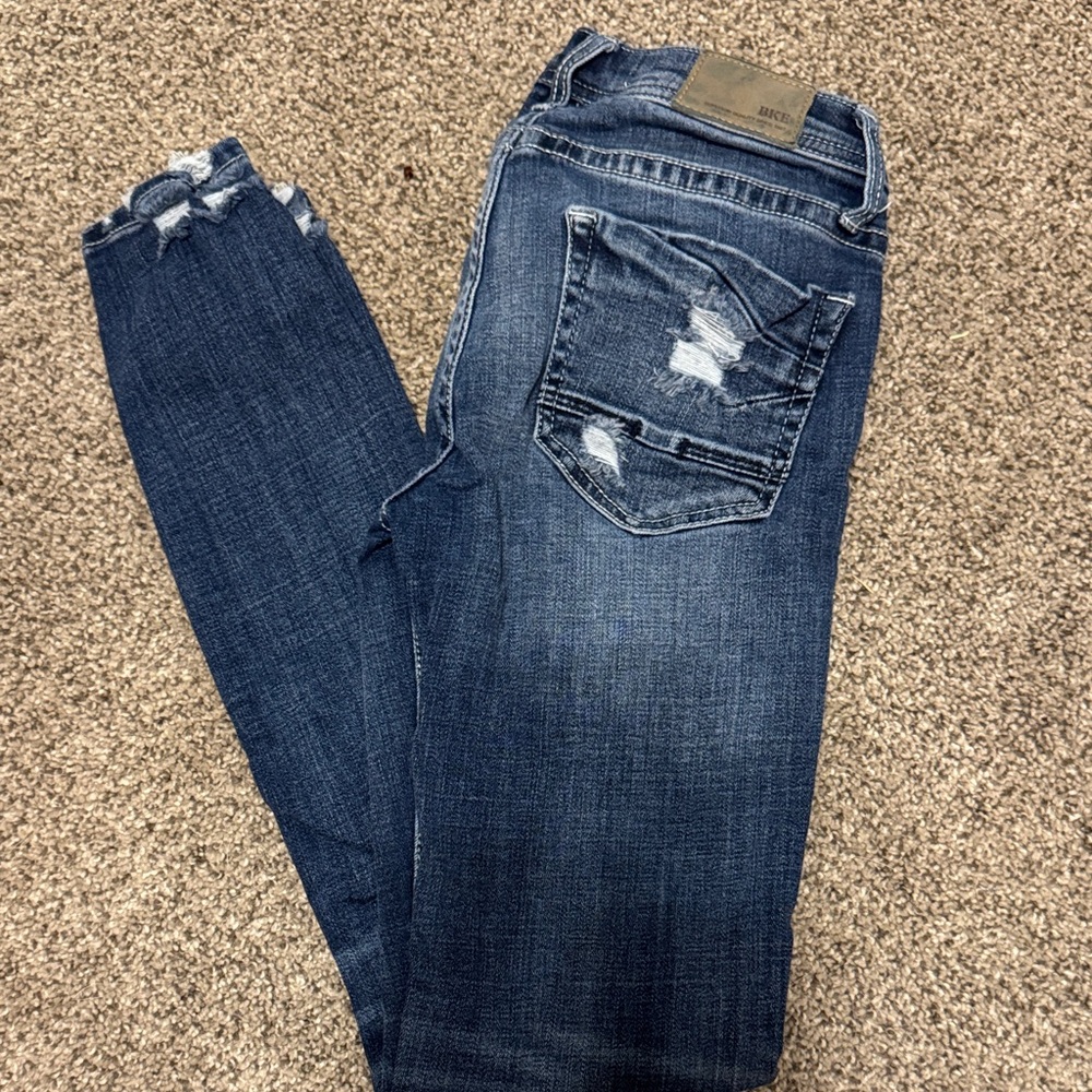 BKE Dark Blue Distressed Skinny Jeans